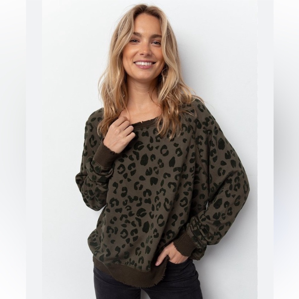 Rails Theo Leopard Print Sweatshirt Olive Green. … - image 1
